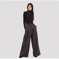 温碧霞代言IRENENA服装品牌高腰显瘦阔腿裤黑色百搭西装裤